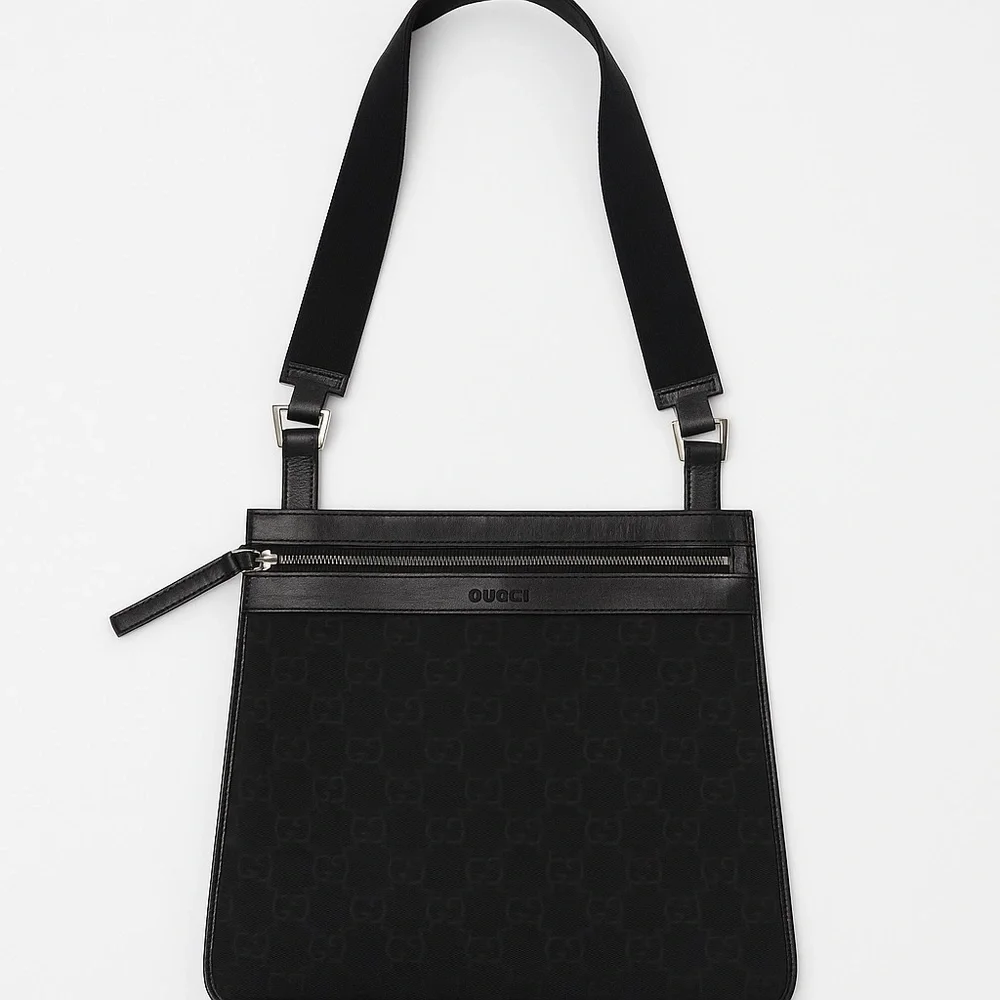 GUCCI GG Supreme Shoulder Nylon‎ Leather Trimmed Messenger 92560